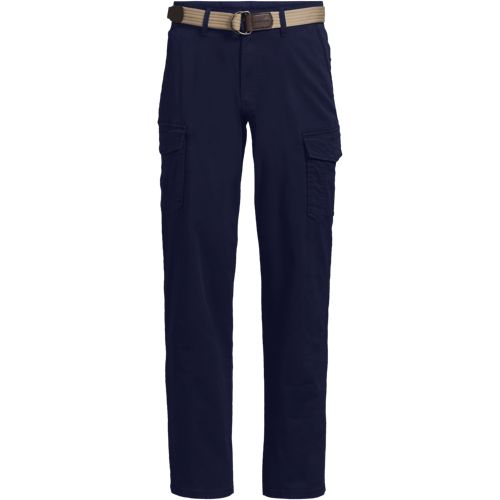 Stretch Cotton Belted Cargo Trousers, Men, size: 34 32, regular, Blue, Cotton/Cotton-blend, by Lands' End