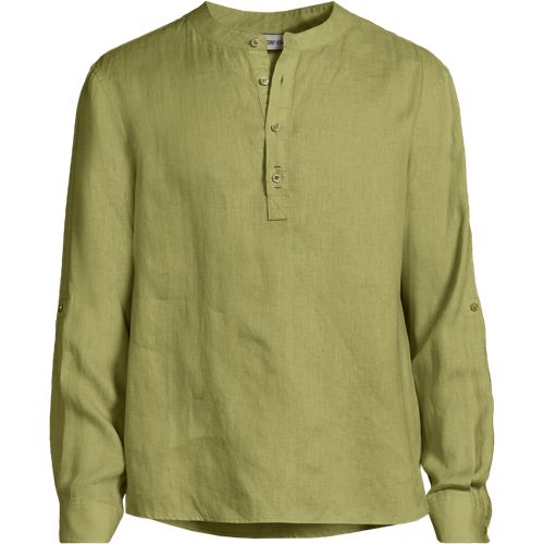 Premium Pure Linen Grandad Collar Shirt, Men, size: S, regular, Green, Linen, by Lands' End