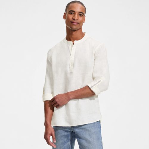 Premium Pure Linen Grandad Collar Shirt, Men, size: S, regular, Ivory, Linen, by Lands' End