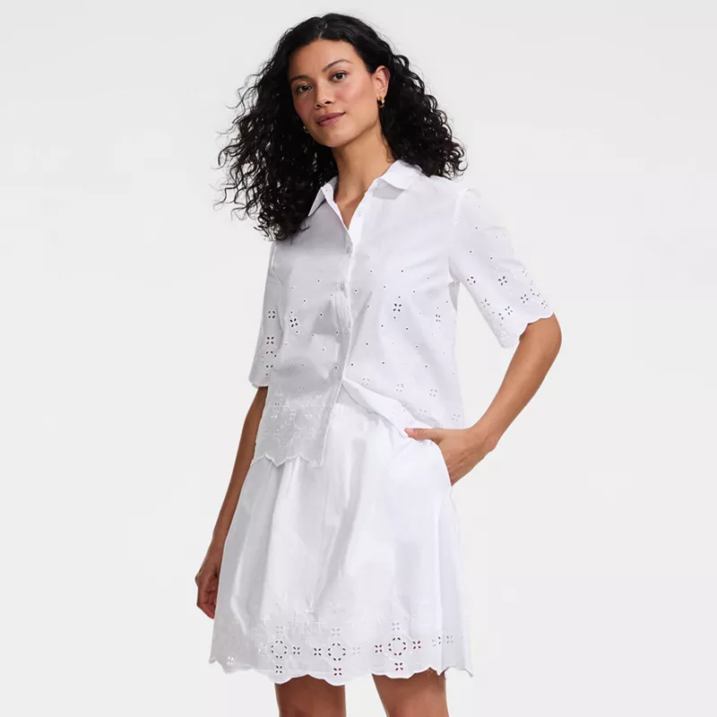 Women's Poplin Eyelet Mini Skirt, alternative image