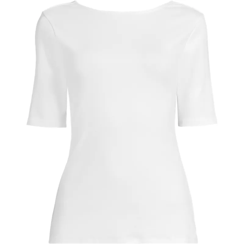 Women's Plus Size Elbow Sleeve Polished Essentials High Neck Low Back Top, Front