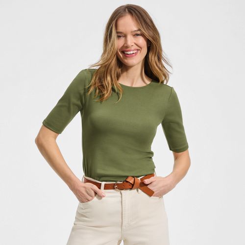 Women's Elbow Sleeve Polished Essentials High Neck Low Back Top - image 4