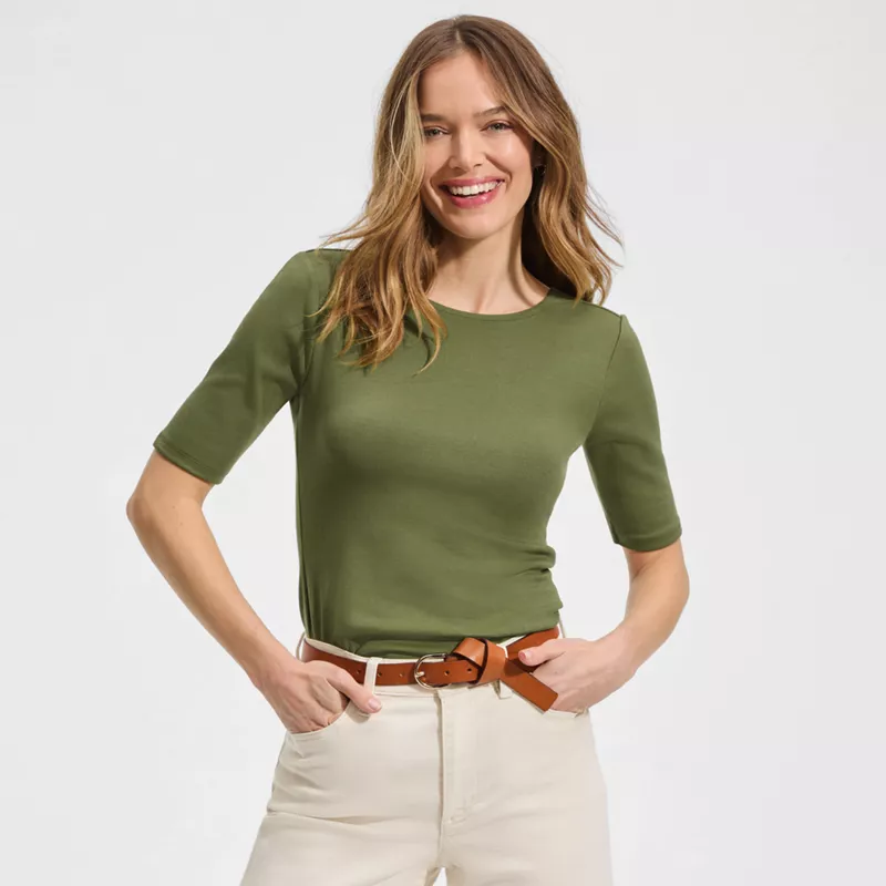 Women's Elbow Sleeve Polished Essentials High Neck Low Back Top, alternative image