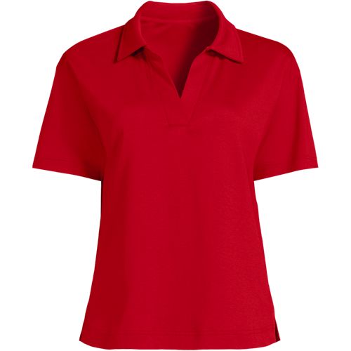 Supima Cotton Johnny Collar Polo, Women, size: 1X, plus, Red, by Lands' End
