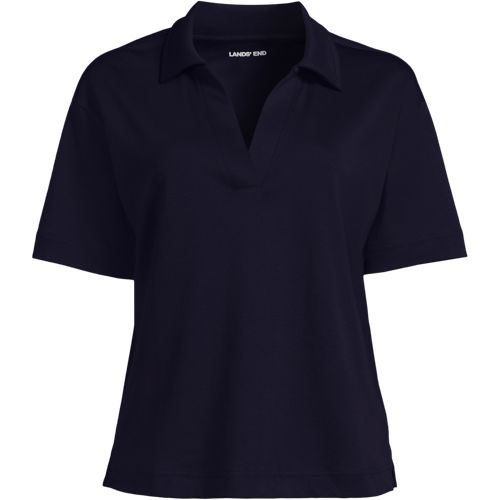 Supima Cotton Johnny Collar Polo, Women, size: 3X, plus, Blue, by Lands' End