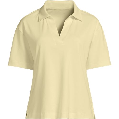 Supima Cotton Johnny Collar Polo, Women, size: S, petite, Yellow, by Lands' End