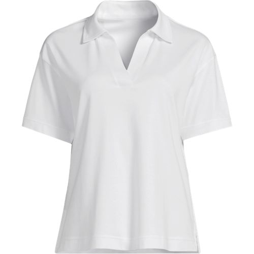 Supima Cotton Johnny Collar Polo, Women, size: XS, regular, White, by Lands' End