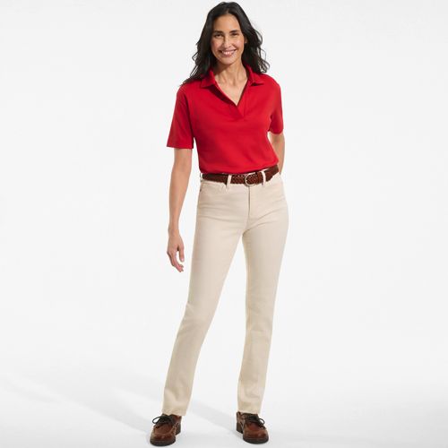 Supima Cotton Johnny Collar Polo, Women, size: L, petite, Red, by Lands' End