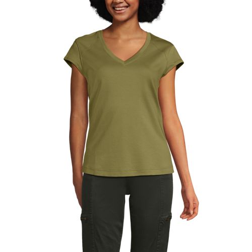 Lands' End Supima-shirt Mit V-ausschnitt Und Kappärmeln, Damen, Größe:32-34 Regular, Grün, Baumwolle, By Lands' End 
