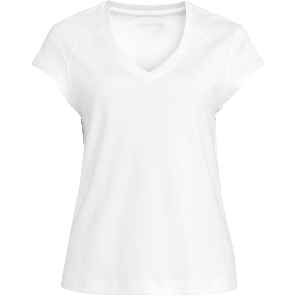 Cap Sleeve V-Neck Supima T-Shirt, Women, size: 1XL, plus, White, Cotton, by Lands' End