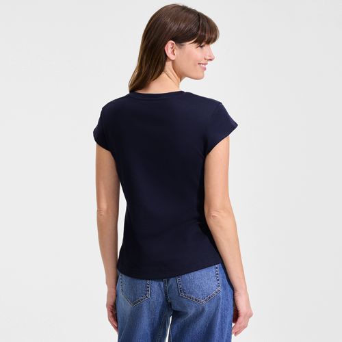  Lands' End Supima-shirt Mit V-ausschnitt Und Kappärmeln, Damen, Größe:32-34 Regular, Blau, Baumwolle, By Lands' End 
