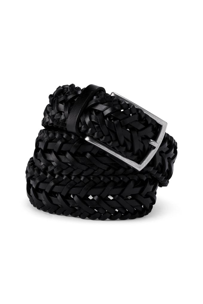 Lands' End Men's Leather Braid Belt In Black