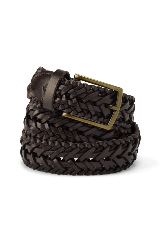Lands' End Men's Leather Braid Belt In Brown