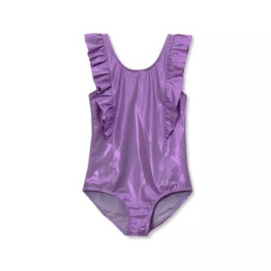 Girls Chlorine Resistant Scoop Neck Ruffle One Piece Swimsuit - primary