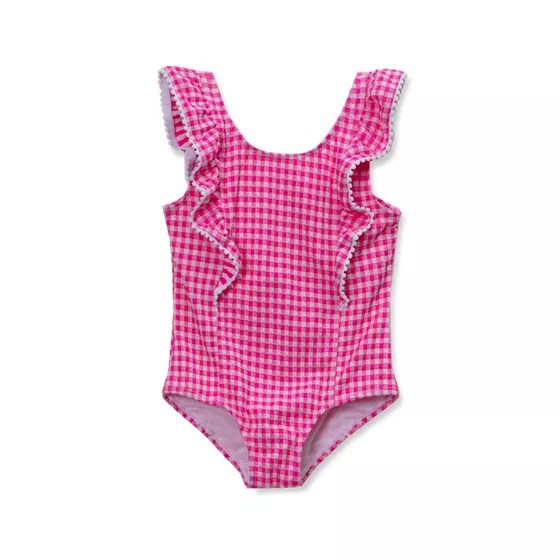 Girls Chlorine Resistant Scoop Neck Ruffle One Piece Swimsuit - primary