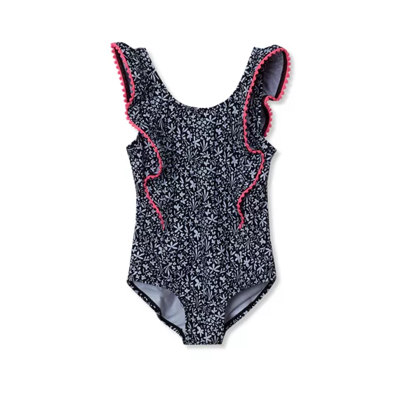 Girls Chlorine Resistant Scoop Neck Ruffle One Piece Swimsuit - primary