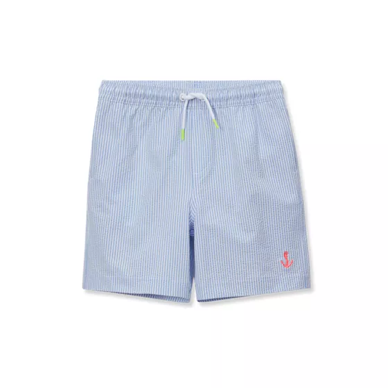 Boys Chlorine Resistant Seersucker Swim Trunks with Mesh Liner - primary