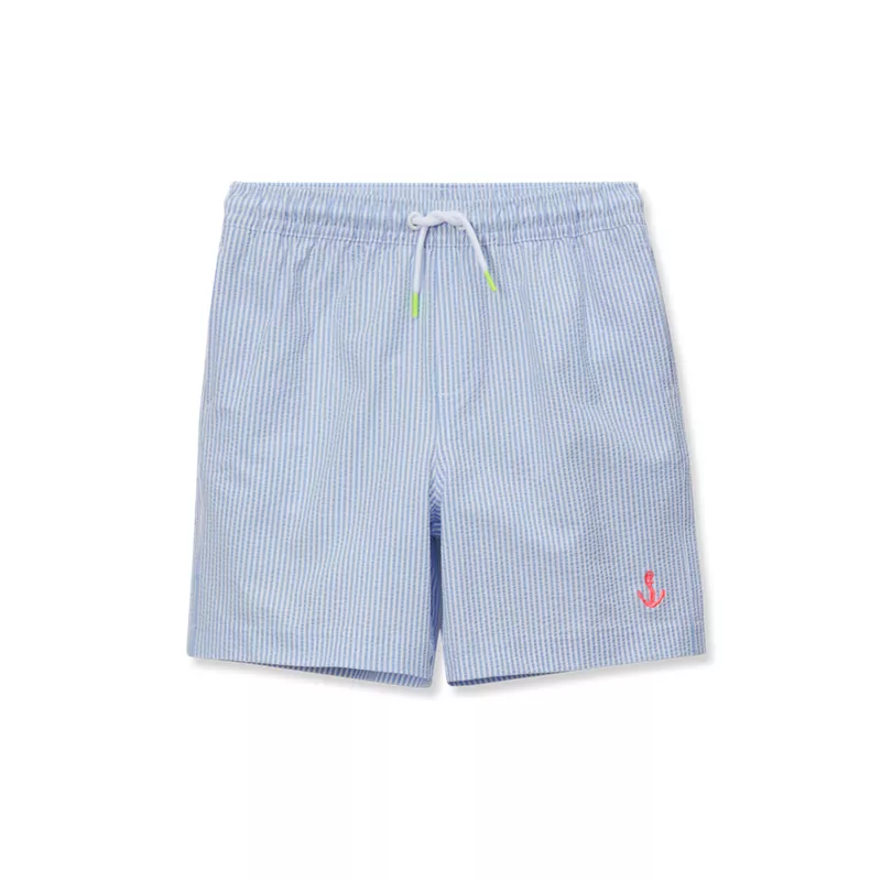 Boys Chlorine Resistant Seersucker Swim Trunks with Mesh Liner, alternative image
