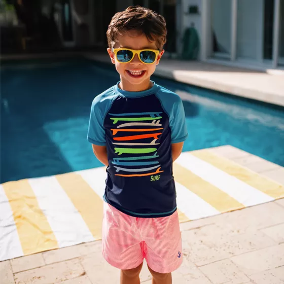 Boys Chlorine Resistant Seersucker Swim Trunks with Mesh Liner - primary