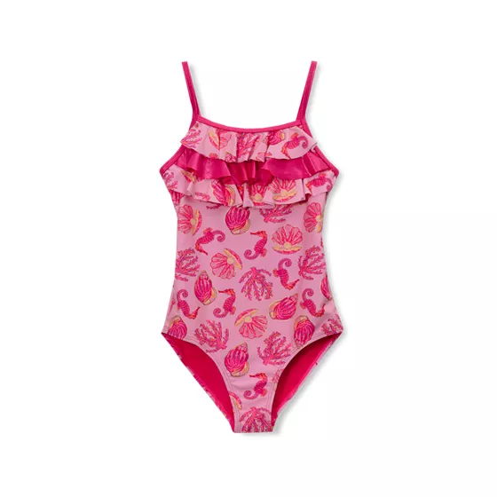 Girls Chlorine Resistant X-Back Ruffle One Piece Swimsuit - primary