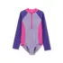 Girls Chlorine Resistant Long Sleeve One Piece Half Zip Swimsuit, alternative image