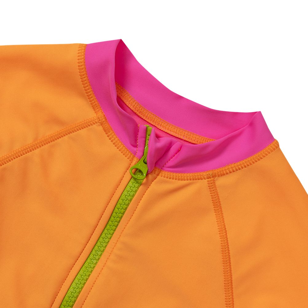 Girls Chlorine Resistant Long Sleeve One Piece Half Zip Swimsuit