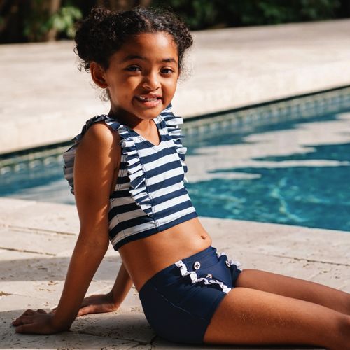 Girls Chlorine Resistant Ruffle Tankini Swimsuit Set | Lands' End