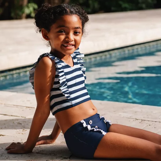 Girls Chlorine Resistant Ruffle Tankini Swimsuit Set - primary