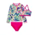 Girls Chlorine Resistant Long Sleeve Rash Guard Bikini 3 Piece Swimsuit Set, alternative image