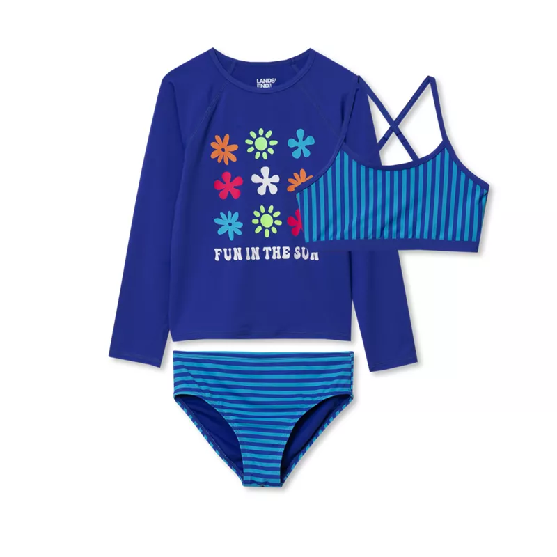 Girls Plus UPF 50 Long Sleeve Rash Guard Bikini 3 Piece Swimsuit Set, alternative image