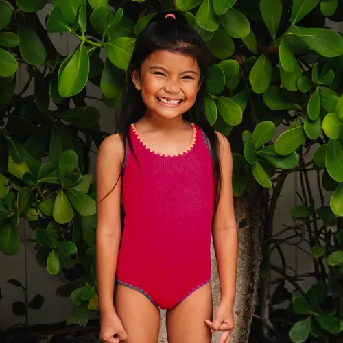 Girls Chlorine Resistant Embroidered One Piece Swimsuit, alternative image