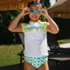 Girls Chlorine Resistant Short Sleeve Rash Guard 3 Piece Swimsuit Set, alternative image