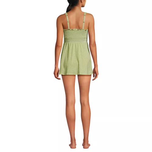 Womens Square Neck Smocked Mini Swim Dress, Back