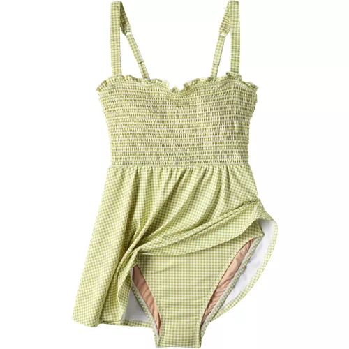 Womens Square Neck Smocked Mini Swim Dress, alternative image