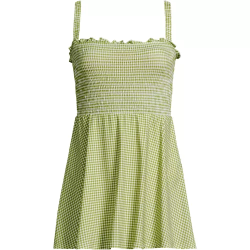 Womens Square Neck Smocked Mini Swim Dress, Front