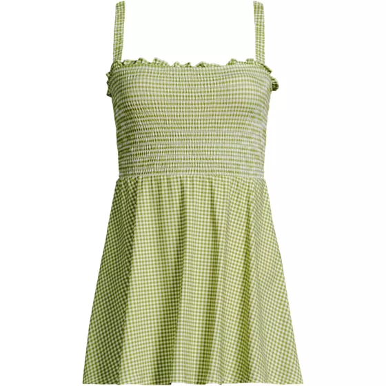 Womens Square Neck Smocked Mini Swim Dress - primary