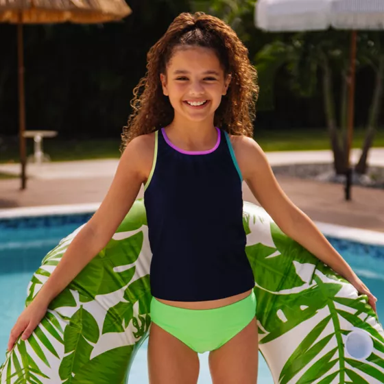 Girls Racer Back Tankini Swim Top - primary