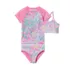 Girls Chlorine Resistant Short Sleeve Rash Guard 3 Piece Swimsuit Set, alternative image