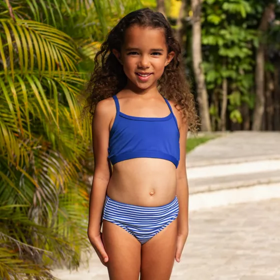 Girls Chlorine Resistant Short Sleeve Rash Guard 3 Piece Swimsuit Set - primary