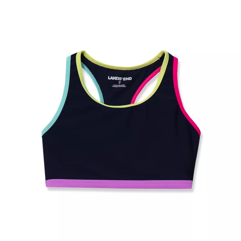 Girls Chlorine Resistant Contrast Racer Back Bikini Top, alternative image