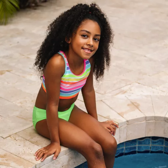 Girls Chlorine Resistant Contrast Racer Back Bikini Top - primary