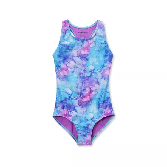 Girls Sporty Hi-Neck Racer Back One Piece Swimsuit - primary