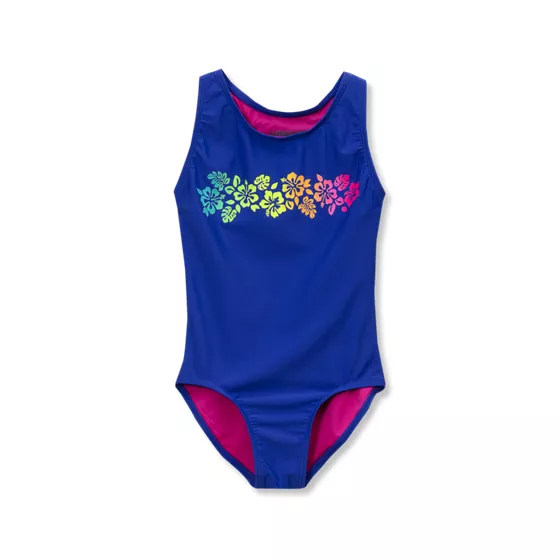 Girls Sporty Hi-Neck Racer Back One Piece Swimsuit - primary