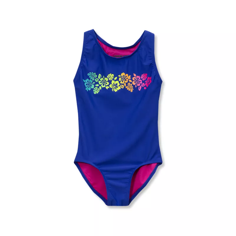 Girls Sporty Hi-Neck Racer Back One Piece Swimsuit, alternative image