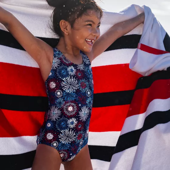 Girls Sporty Hi-Neck Racer Back One Piece Swimsuit - primary
