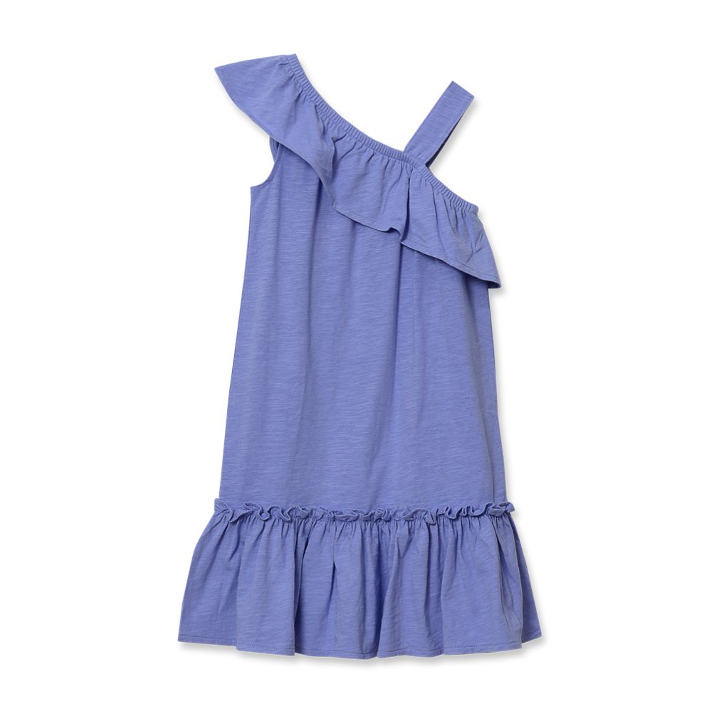 Lands' End Girls Ruffle Asymmetrical Dress - Baltic Teal