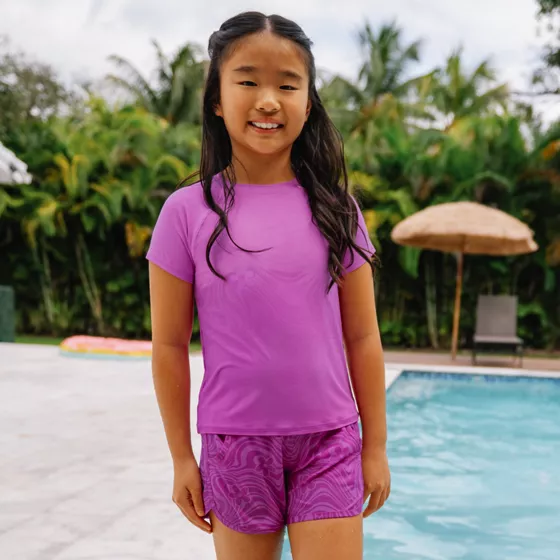 Girls Chlorine Resistant Magic Print Board Swimsuit Shorts - primary
