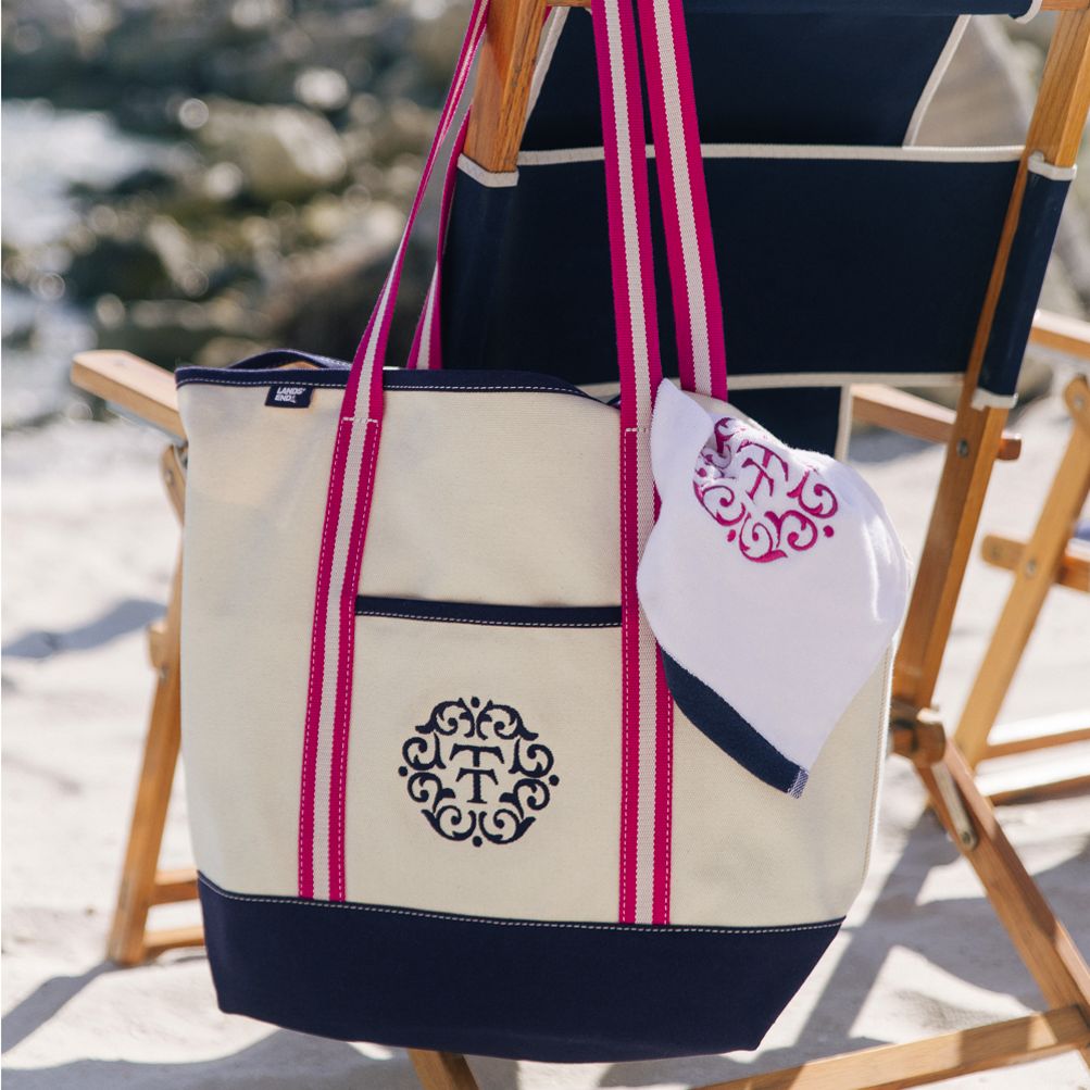 LE x T and T Large Open Top Long Handle Canvas Tote | Lands' End