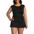 Women's Plus Size Cap Sleeve Tie Belt Mini Swim Dress, Front