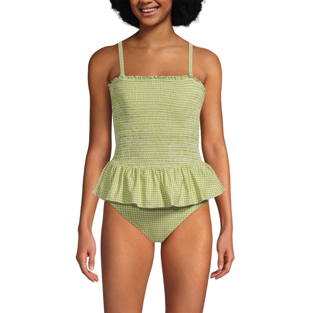 Women's Smocked Bandeau Peplum One Piece Swimsuit | Lands' End